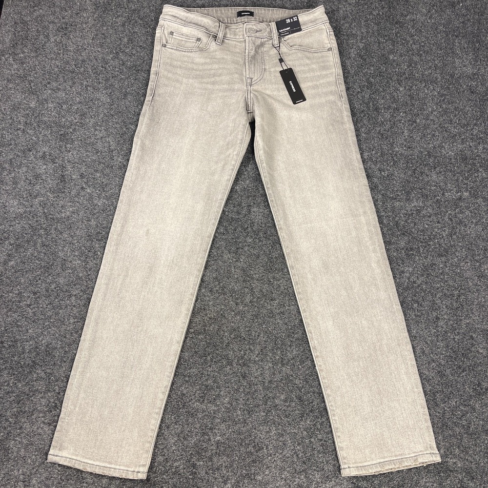 Express Slim Straight Jeans Mens 28x32 Gray Hyper Stretch Denim Pants NWT